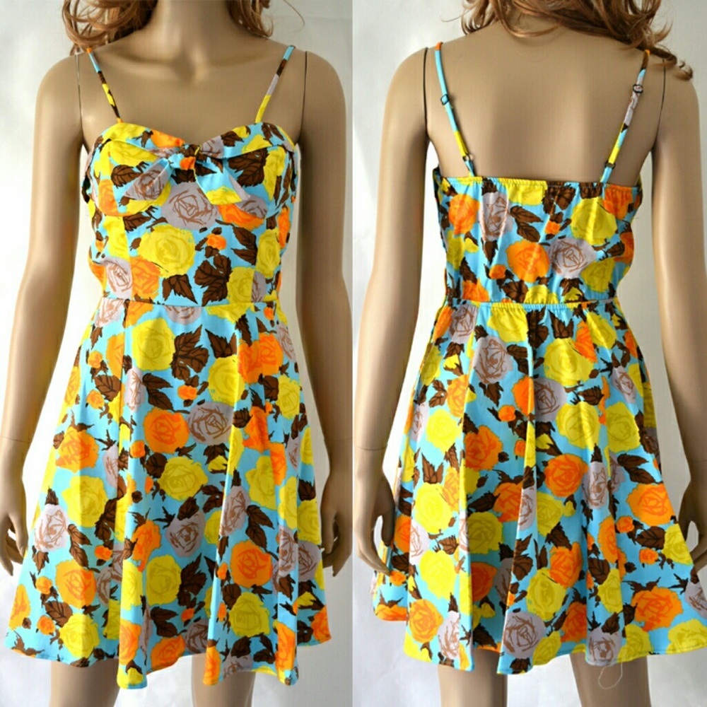 MODCLOTH TIE BUST FLORAL SPAGHETTI BEACH DRESS L